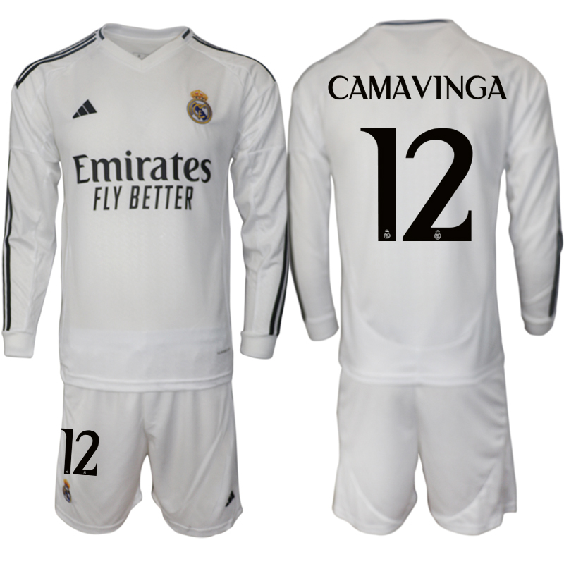 Men 2024-2025 Club Real Madrid home Long Sleeves White #12 Soccer Jersey->real madrid jersey->Soccer Club Jersey